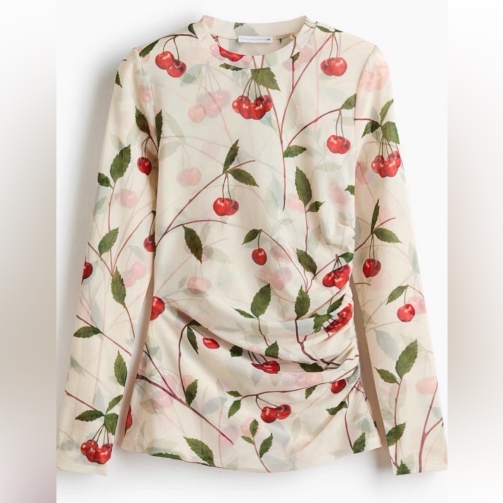 Stella McCartney Cream Cherry-Print Long Sleeve Top